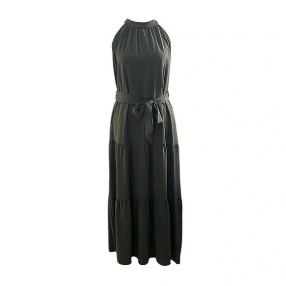 Pretty Garden green sleeveless halter Boho Dress with Belt Size M. - Picture 2 of 7
